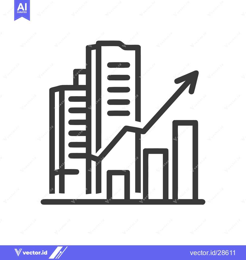 Premium Vector dari Rising Market: Financial Growth Chart with Cityscape Silhouette Icon