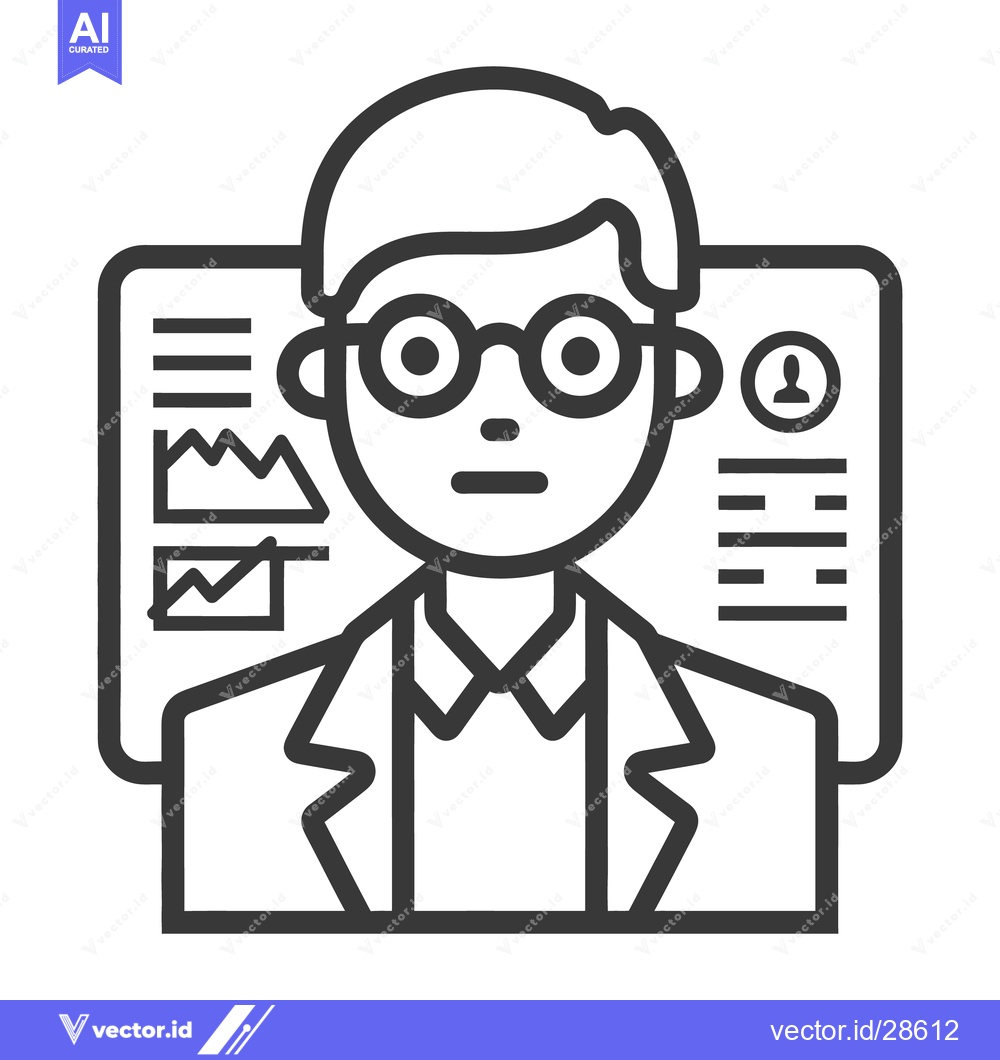 Premium Vector of A scientist wearing glasses analyzing data displayed on a screen