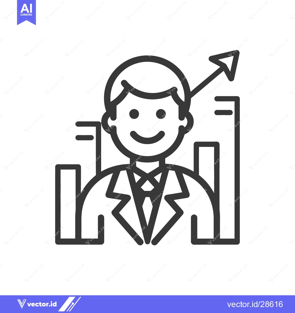 Premium Vector dari A smiling businessman with growth charts and an upward arrow