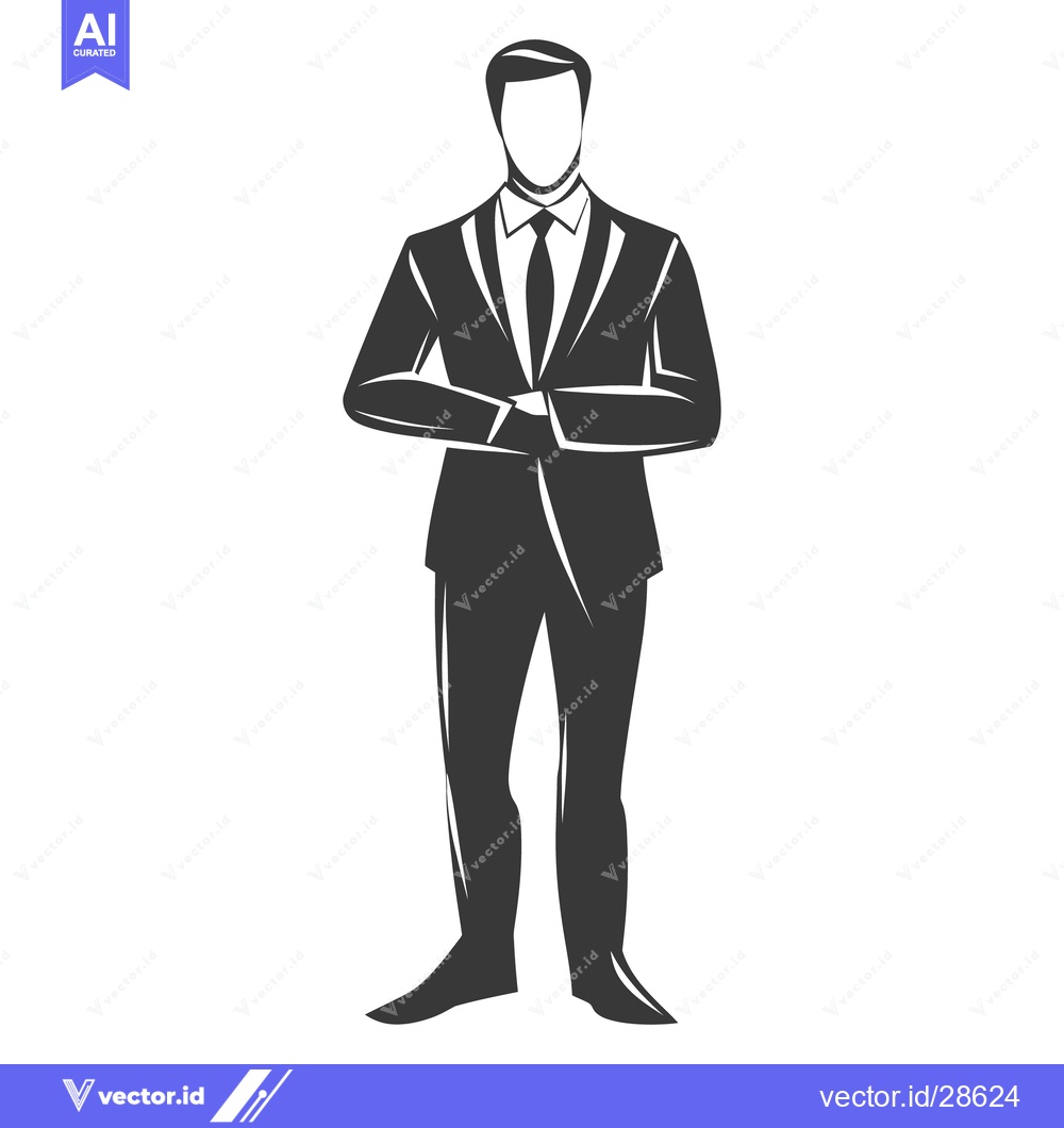 Premium Vector of An illustration depicts a man wearing a business suit with arms crosse