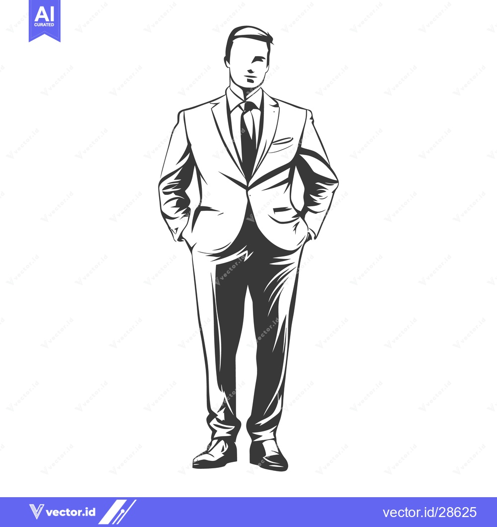 Premium Vector of A formal drawing of a man wearing a suit standing still