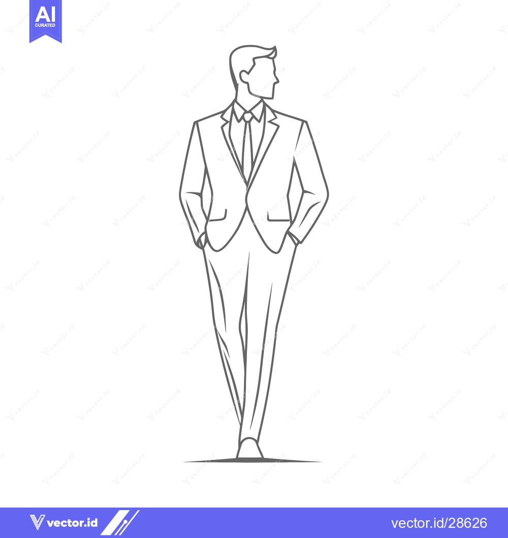 Premium Vector dari A Man in a Suit Facing Away with Hands in Pockets