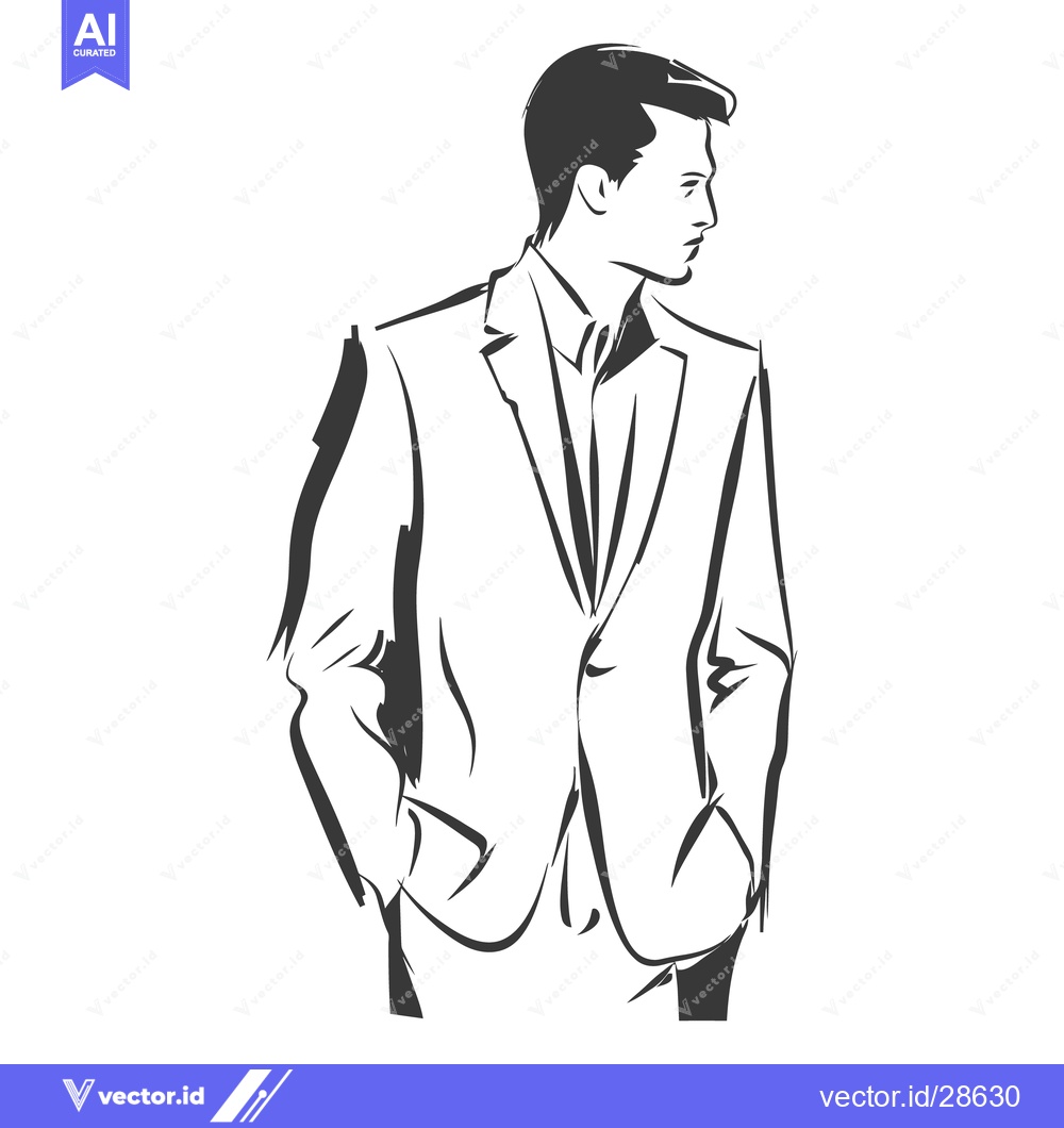 Premium Vector of Stylish Gentleman Stands Posing Wearing a Formal Suit with Confidence