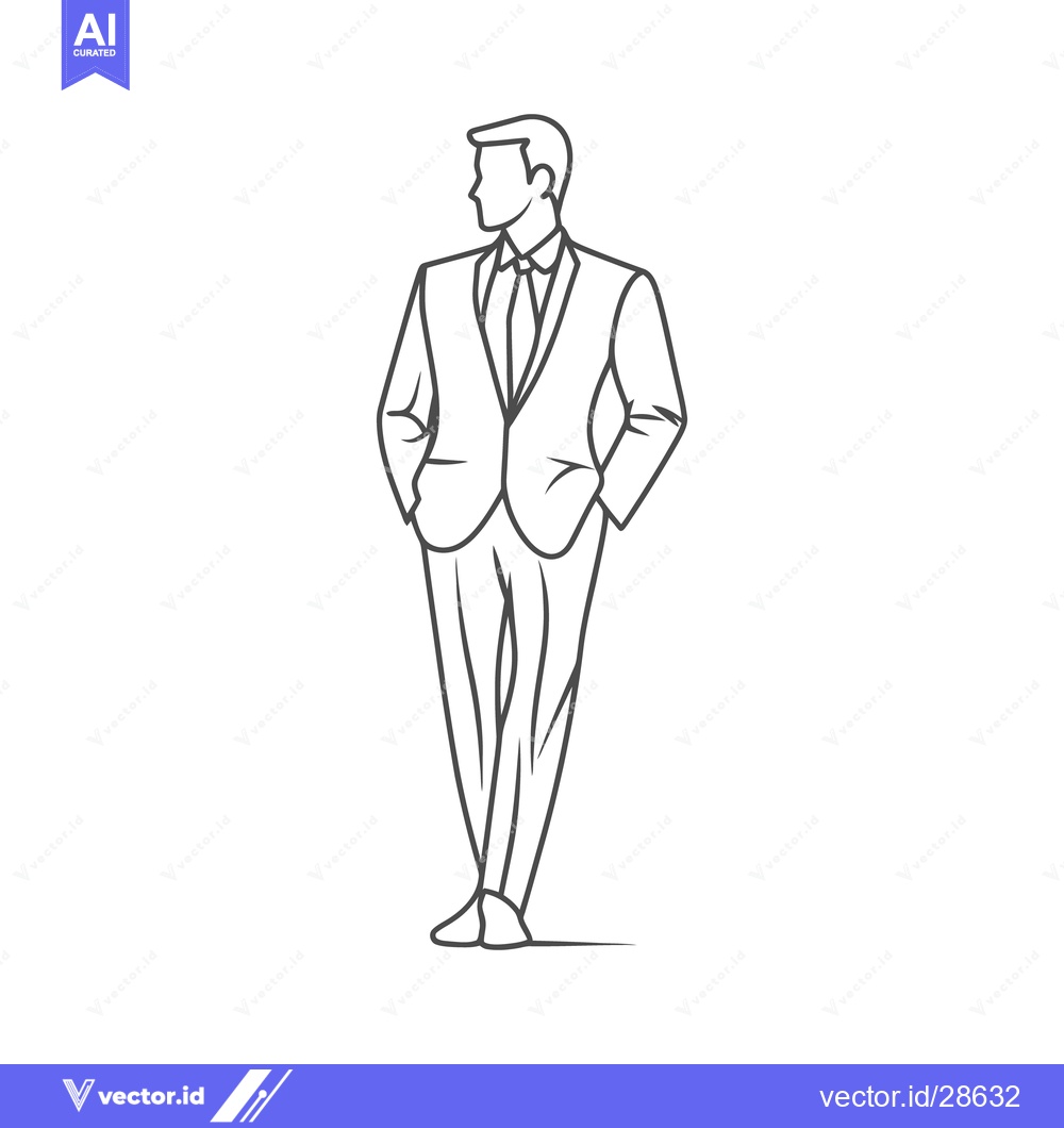Premium Vector dari A sketched outline drawing of a man in a suit looking away