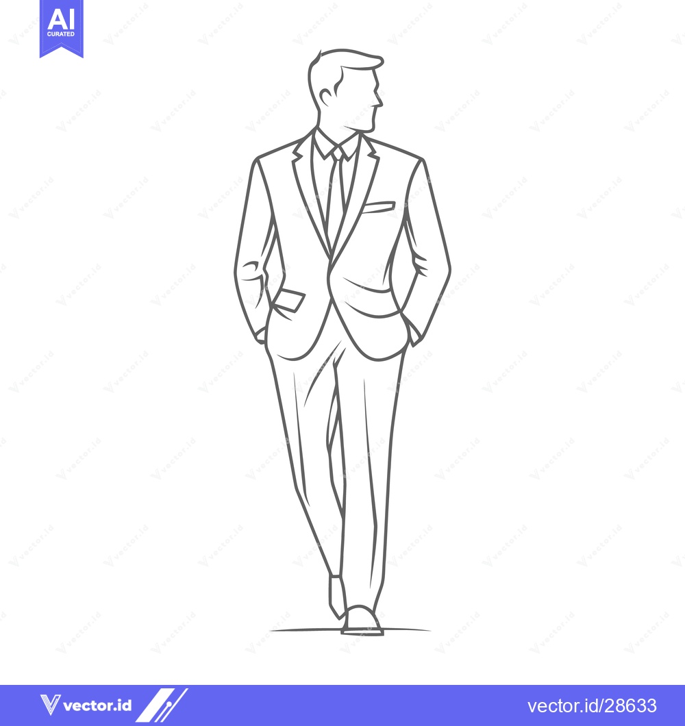Premium Vector dari A man in a suit is walking with his hands in pockets