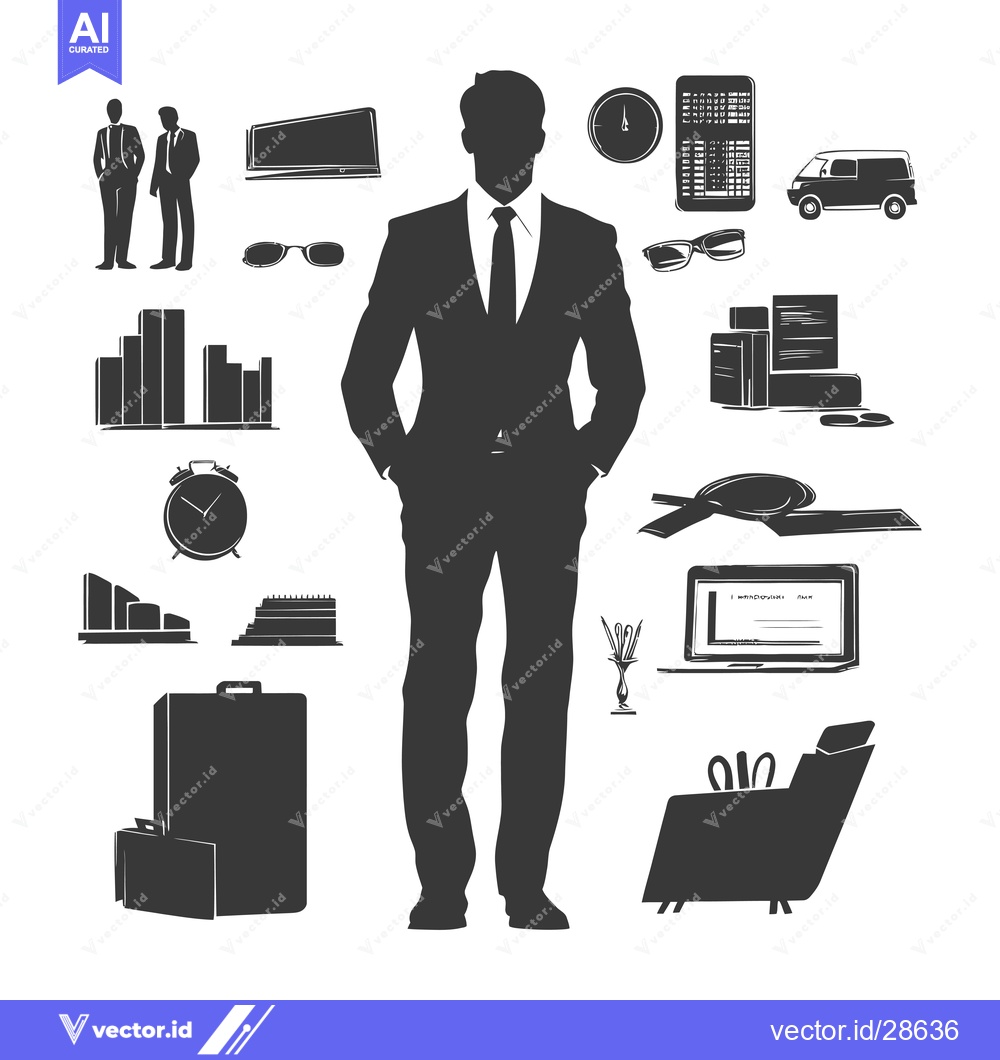 Premium Vector dari Businessman Silhouette Surrounded by Office Supplies