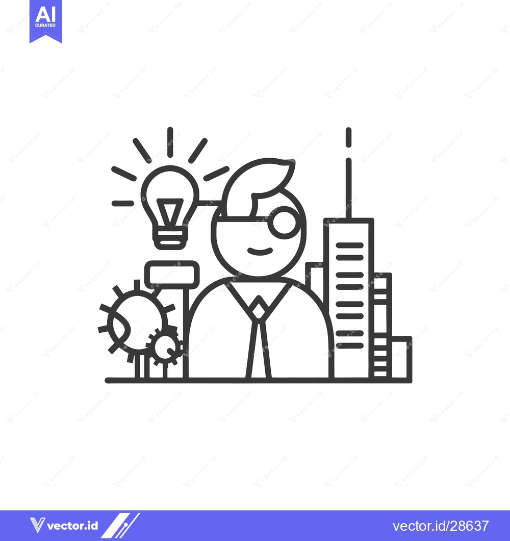 Premium Vector dari Businessman with Light Bulb, Gears, and Skyscraper