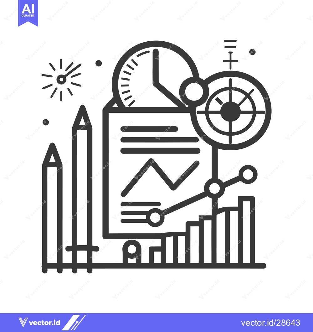 Premium Vector of Business Report with Charts and Time and Target Icons