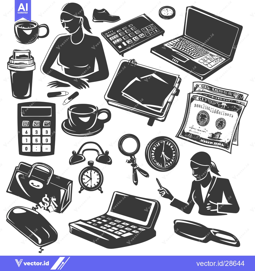 Premium Vector dari Businesswoman Working at Desk with Office Supplies and Money
