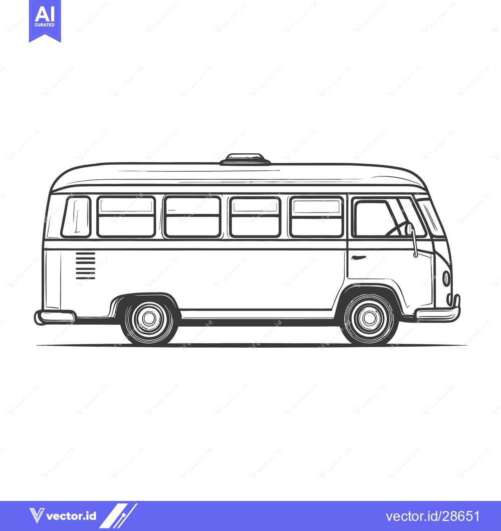 Premium Vector dari A vintage campervan illustration featuring many windows and large tire