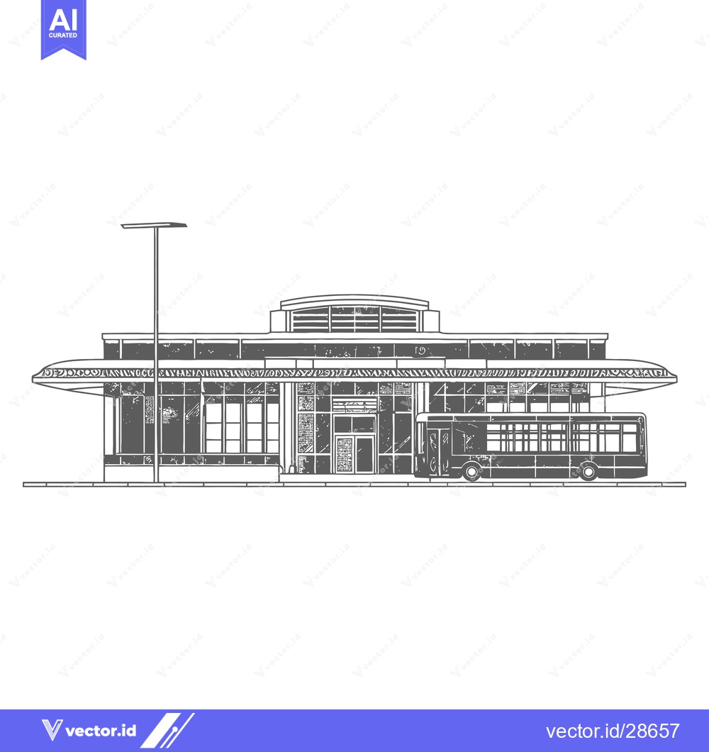 Premium Vector of Modern Bus Station Building Design with a Bus