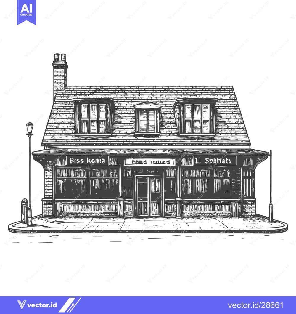Premium Vector of A Detailed Drawing Of A Quaint Two Story Shop Building