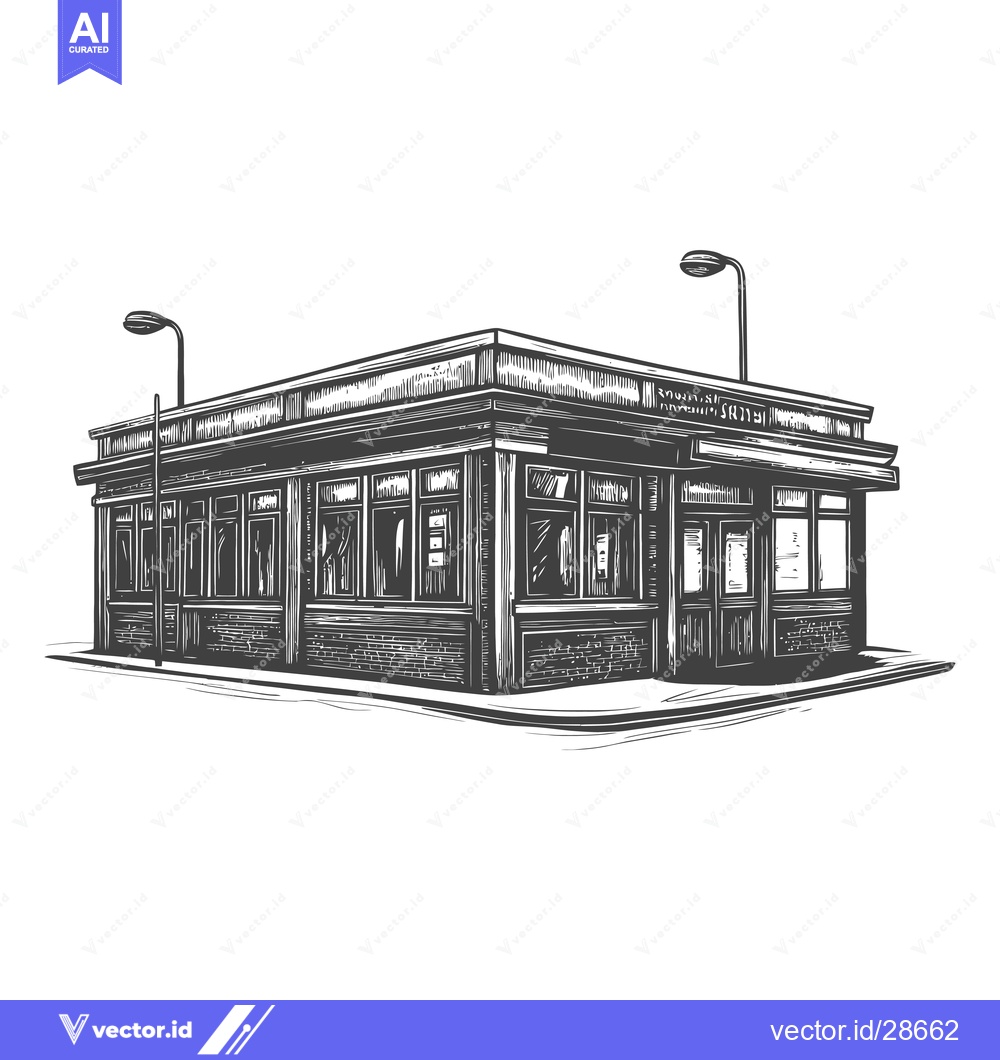 Premium Vector dari A Hand Drawn Illustration Of A Corner Shop Building