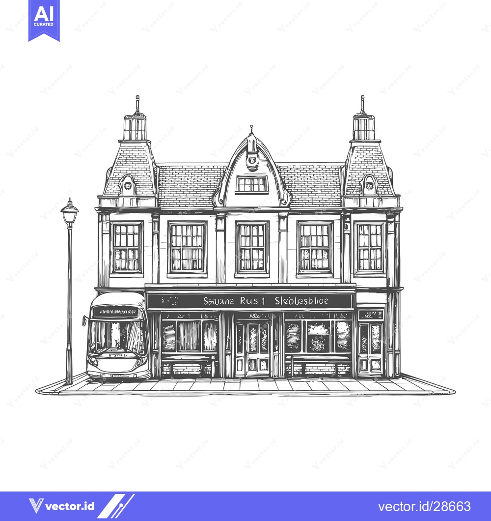 Premium Vector dari Elegant Building and Tram Stop on City Street