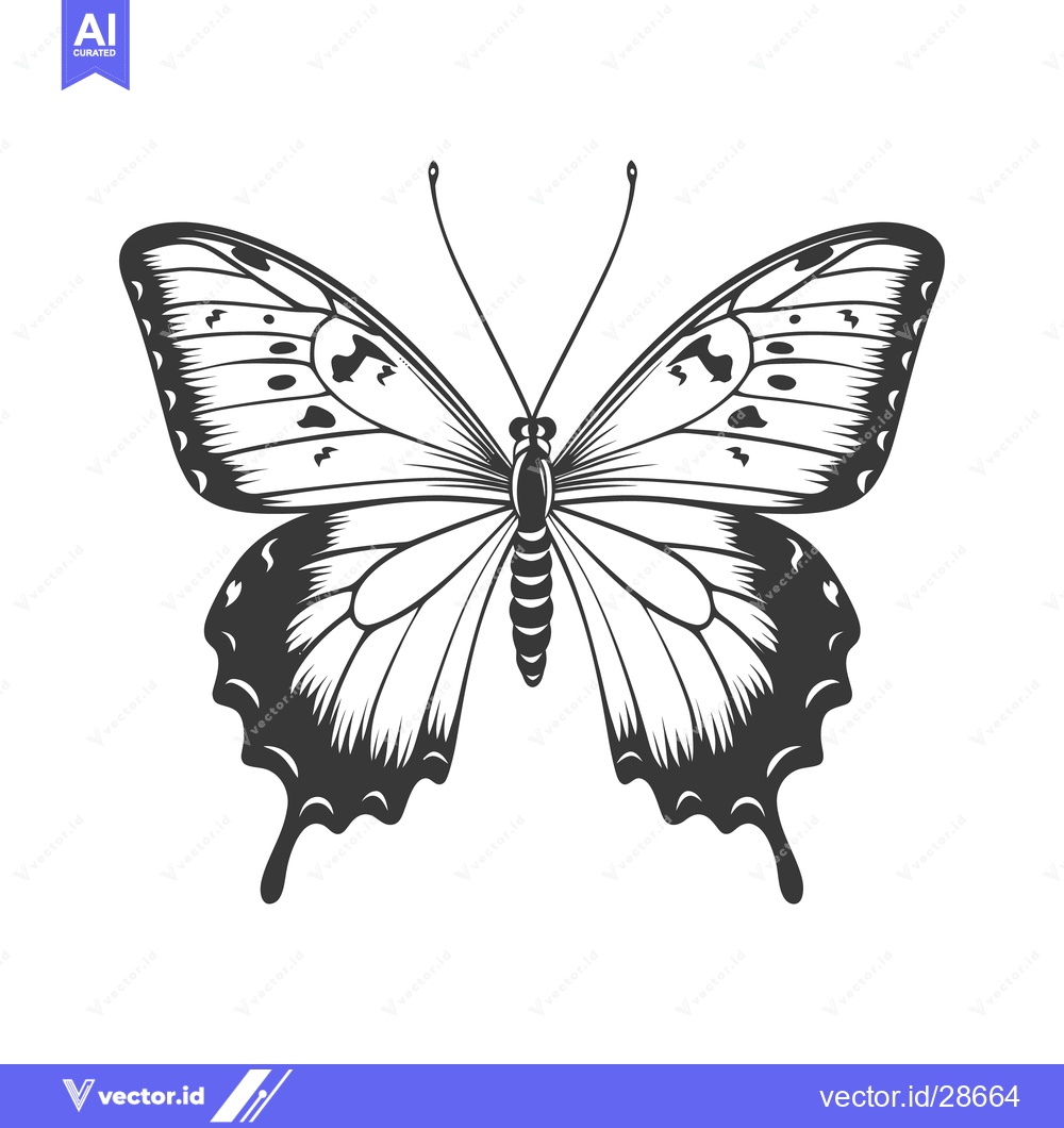 Premium Vector dari A symmetrically illustrated black and white butterfly against a white