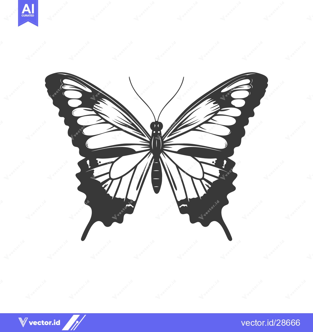 Premium Vector of A symmetrical black and white image of a detailed butterfly