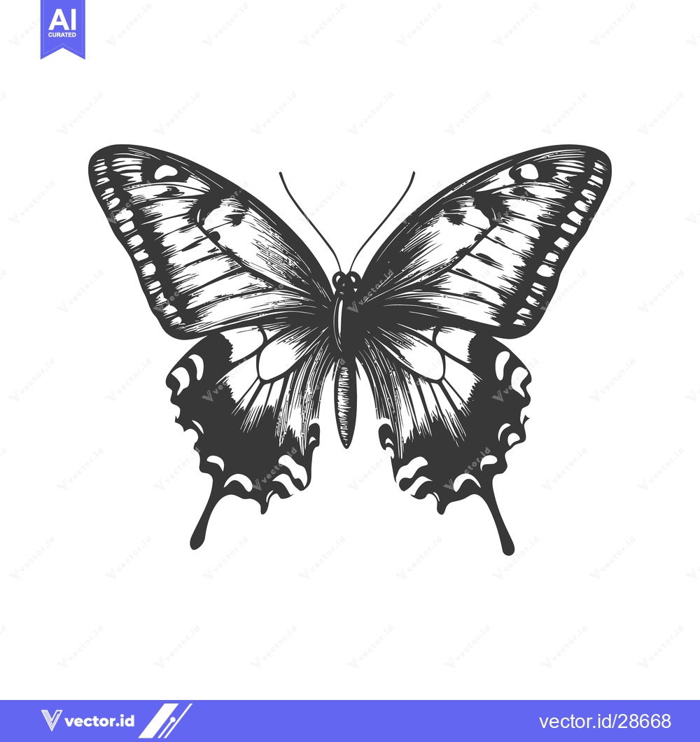 Premium Vector of A Detailed Black and White Illustration of a Butterfly