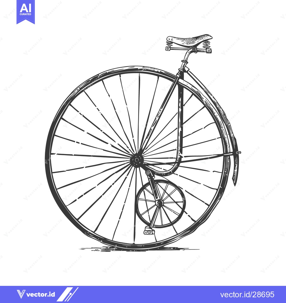Premium Vector dari An artistic sketch depicts a classic bicycle with a large front wheel