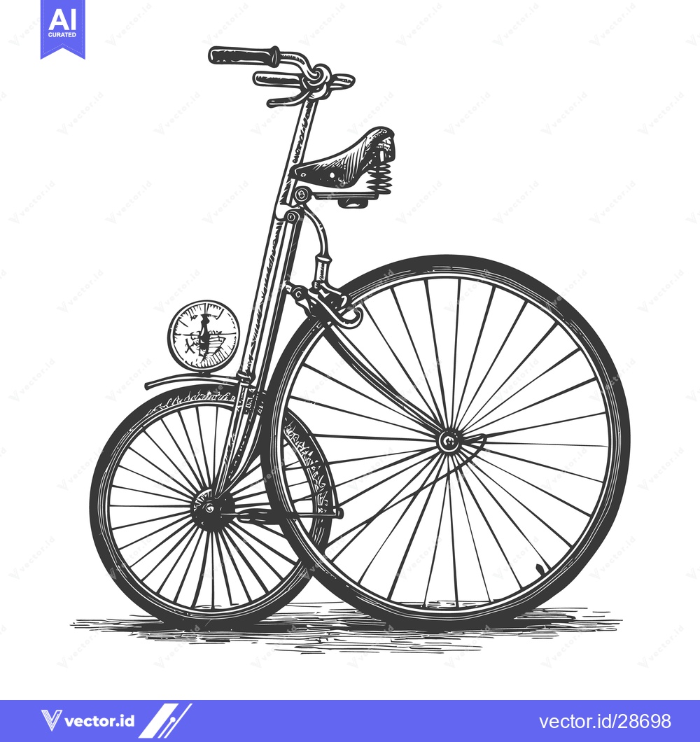 Premium Vector dari A detailed monochrome drawing of a vintage bicycle