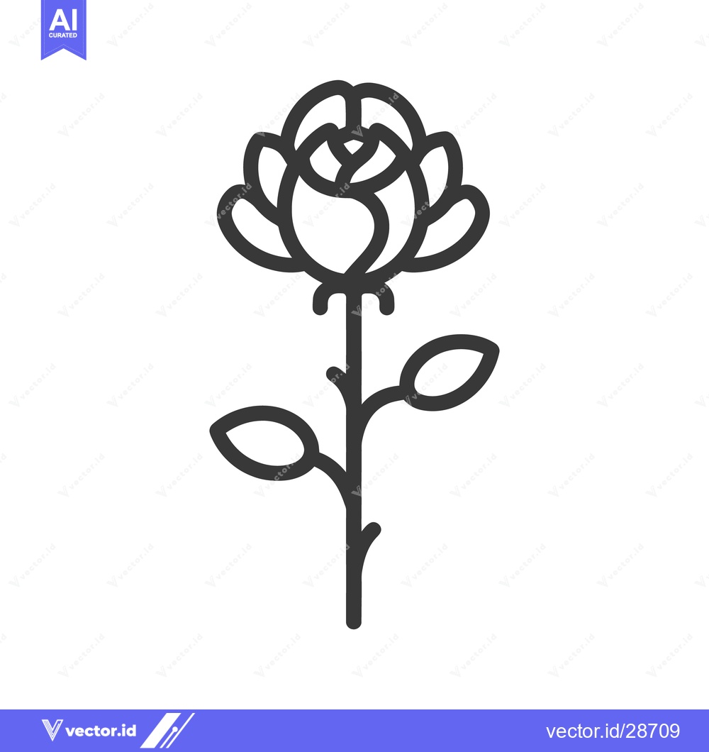 Premium Vector dari Simple linear illustration depicting a rose flower with leaves and ste