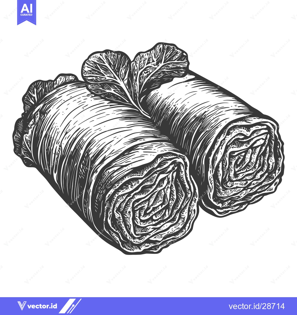 Premium Vector of Two Cabbage Rolls Garnished With Fresh Cabbage Leaves