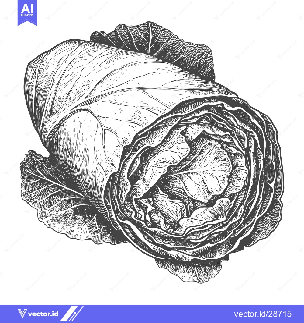 Premium Vector dari Engraved illustration of a rolled cabbage leaf