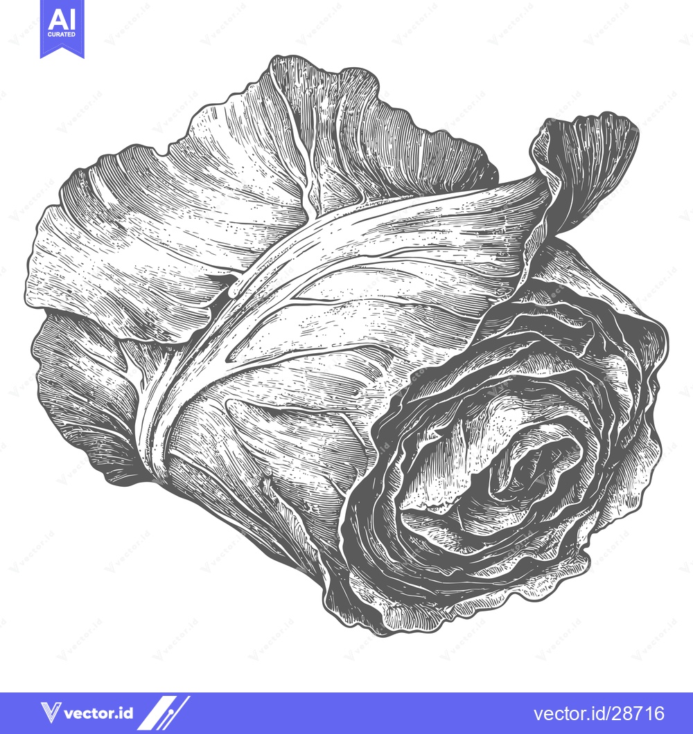 Premium Vector dari Detailed Engraving of a Fresh Cabbage Head