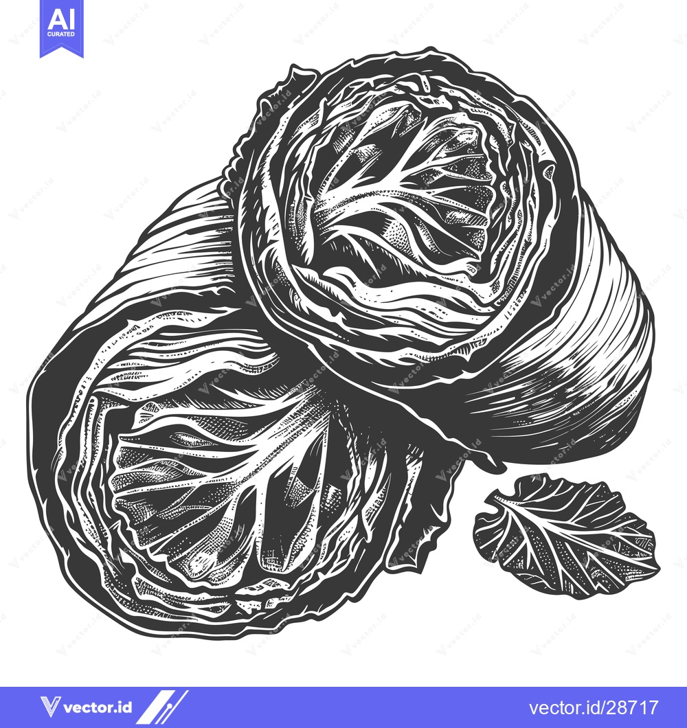 Premium Vector of Rolled Cabbage Leaves Artistic Black And White Illustration