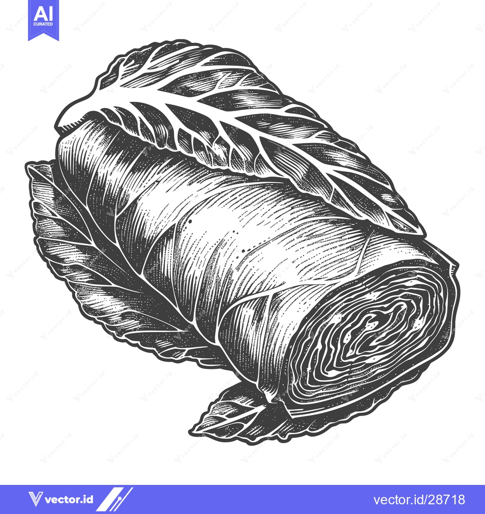 Premium Vector of Cabbage Roll Wrapped In Fresh Cabbage Leaf