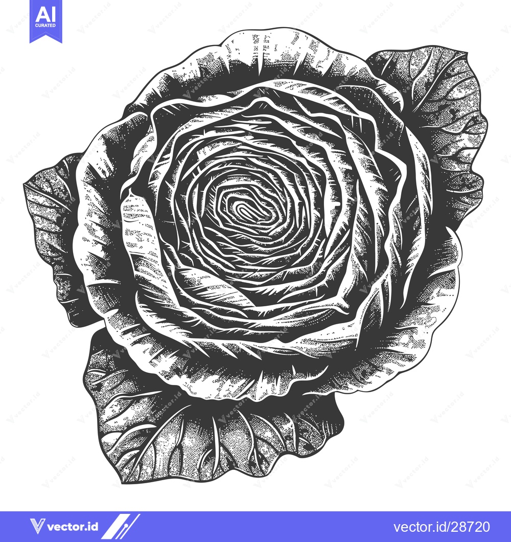 Premium Vector dari Intricate Cabbage Rose Botanical Illustration