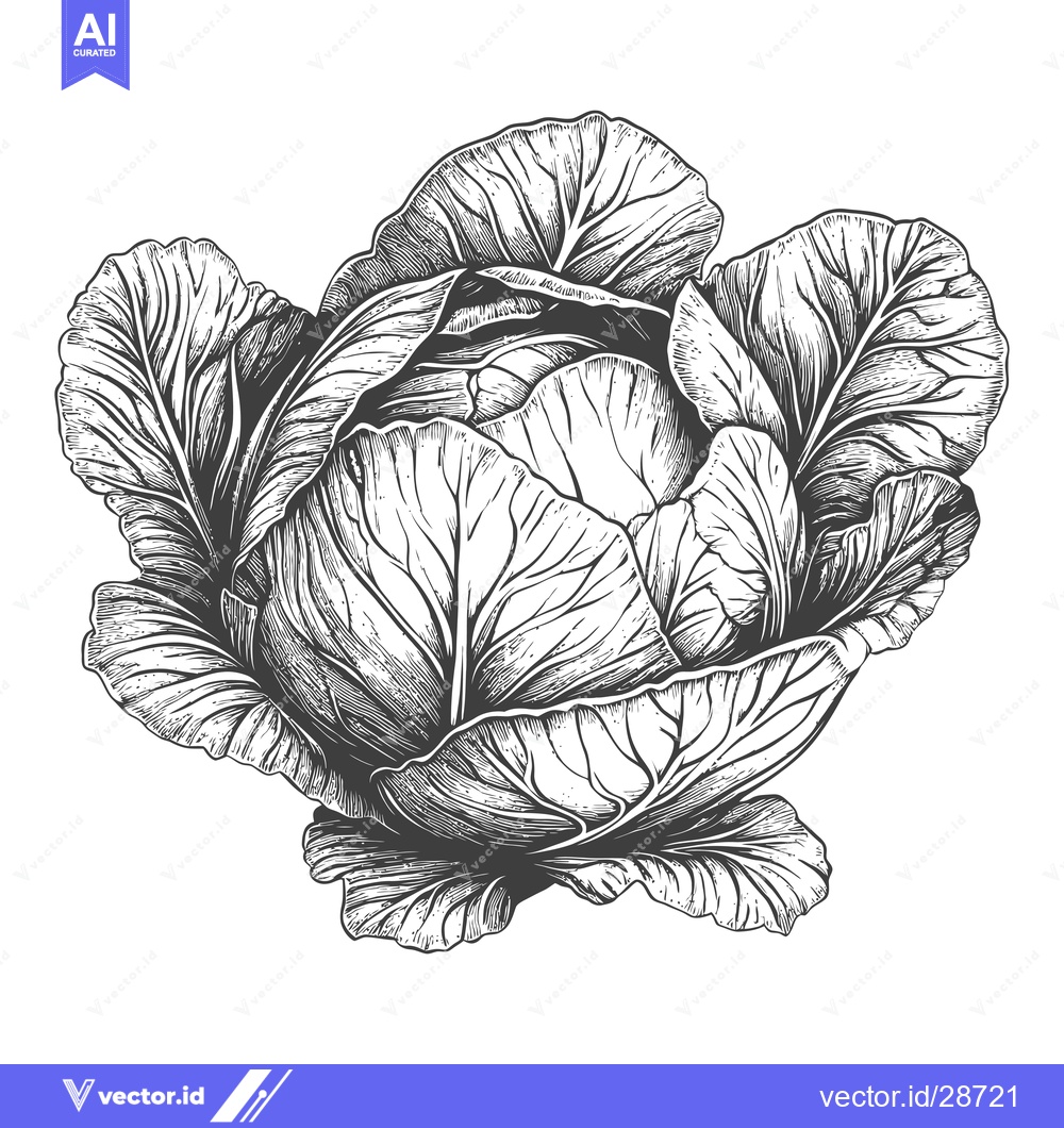 Premium Vector of Detailed Drawing Of A Fresh Cabbage Head