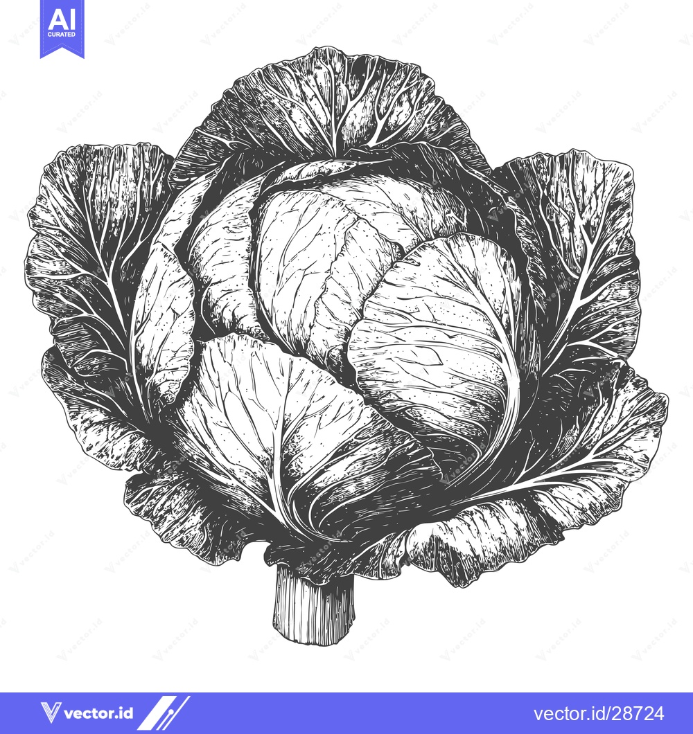 Premium Vector dari Detailed Ink Drawing Of A Single Cabbage Head