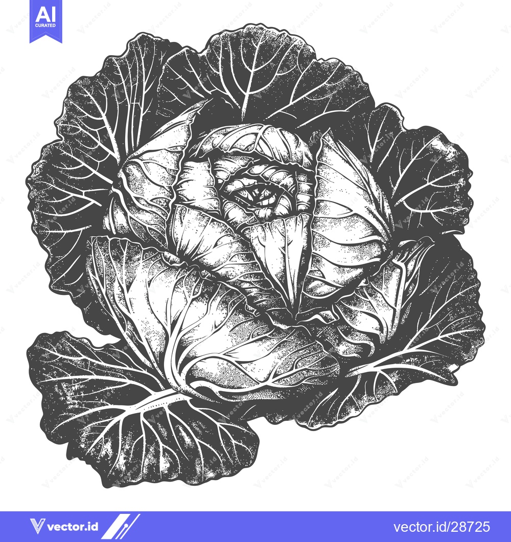 Premium Vector dari Detailed illustration of a savoy cabbage head and leaves