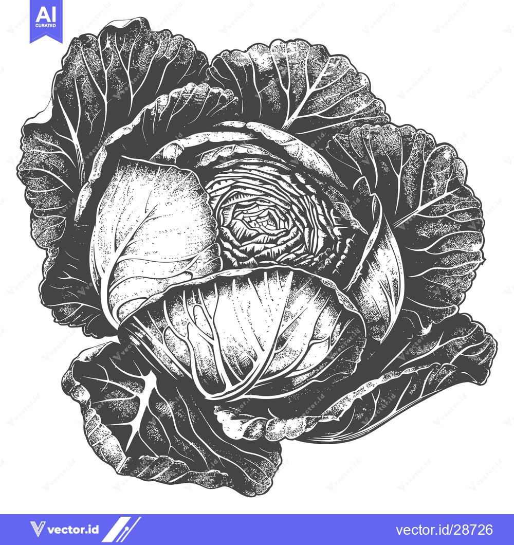 Premium Vector dari Detailed illustration of a cabbage head and leaves