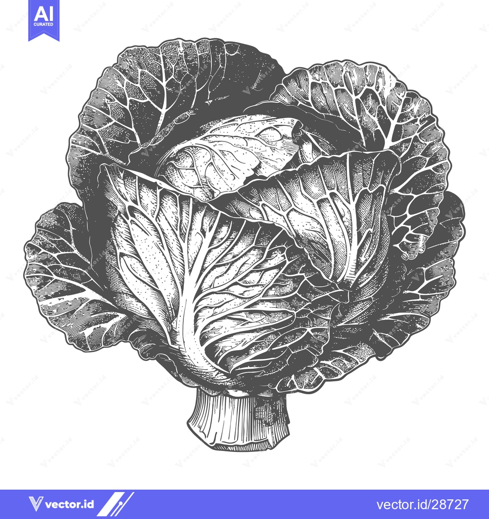 Premium Vector of Detailed Engraving of a Whole Savoy Cabbage