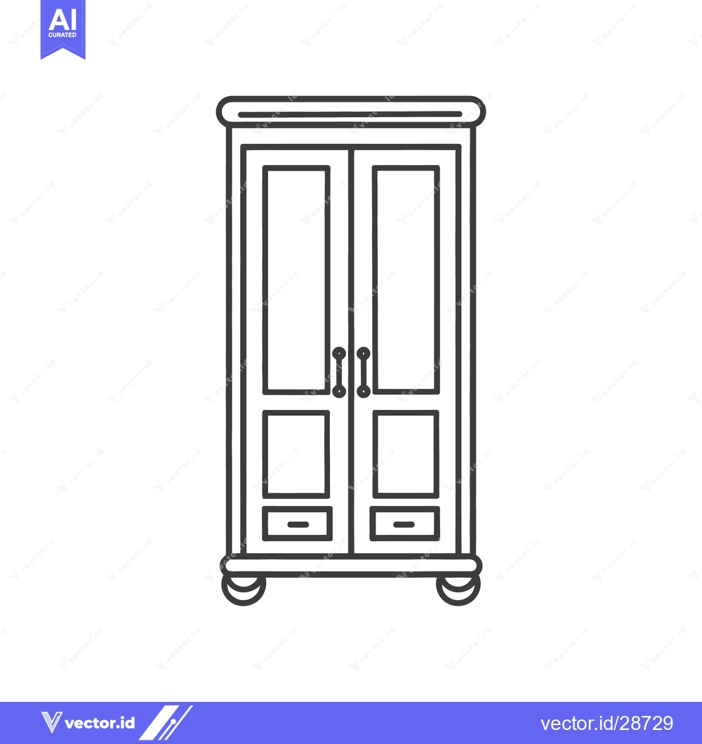 Premium Vector dari A two door cabinet with handles is shown in an outline