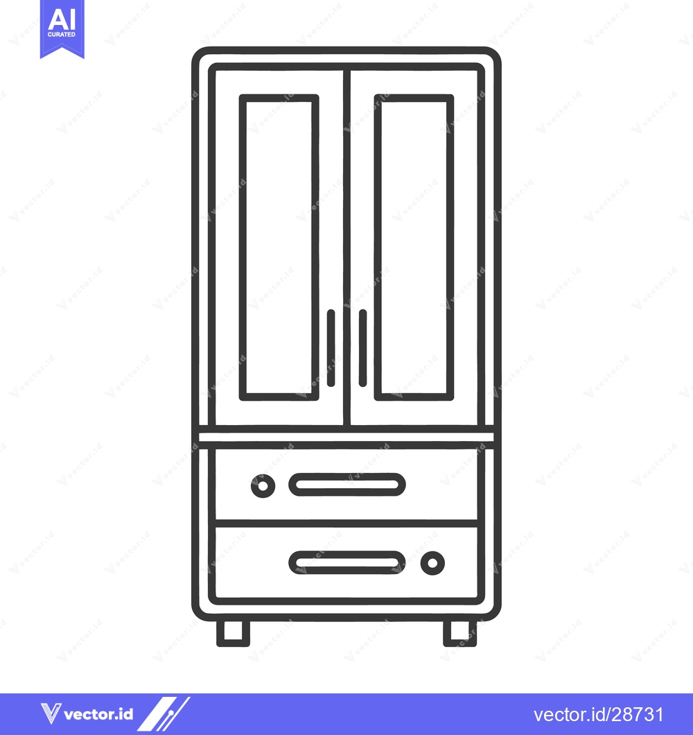 Premium Vector dari A linear graphic illustration of a tall wardrobe cabinet with drawers