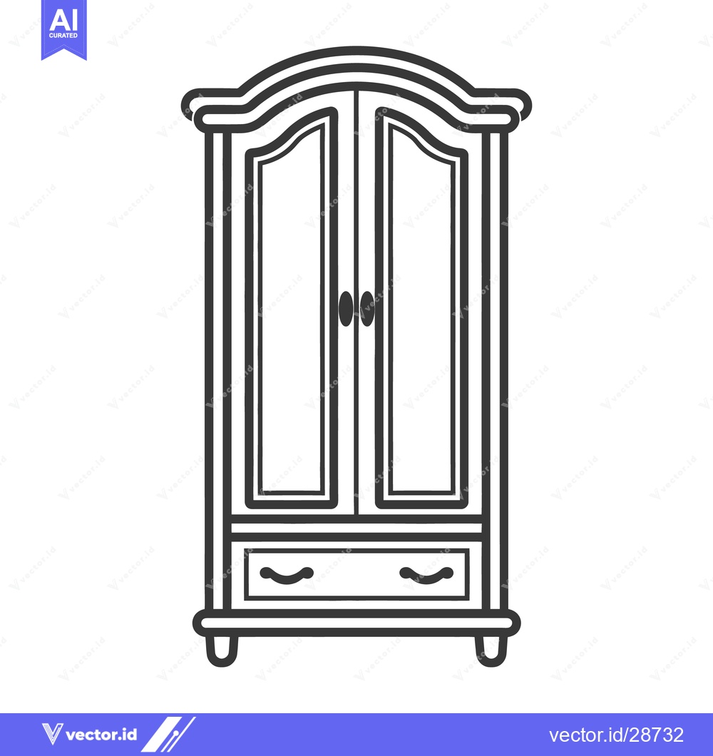 Premium Vector dari A monochrome depiction of a classic two door wardrobe