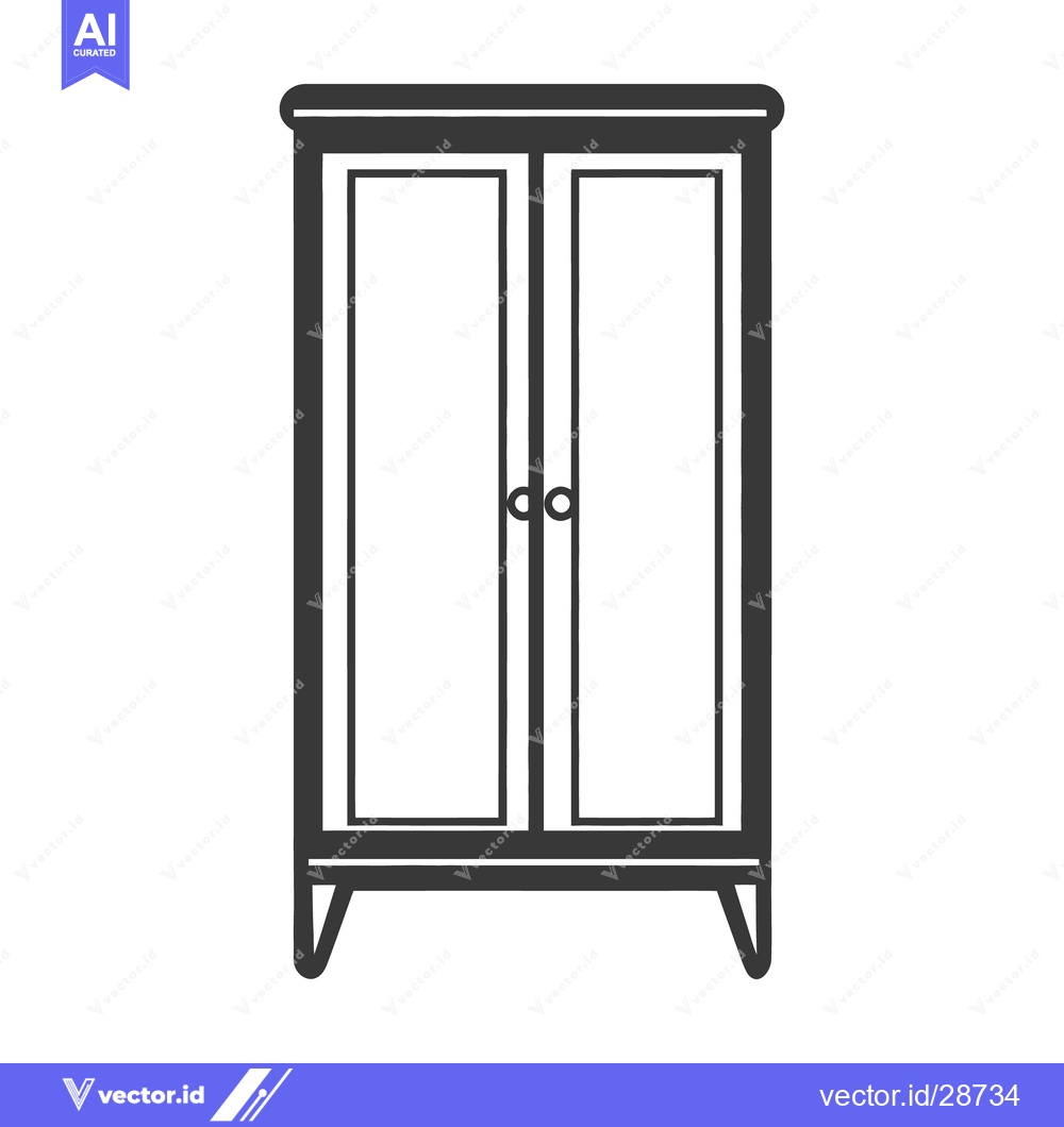 Premium Vector dari A simple black and white illustration of a wardrobe with doors