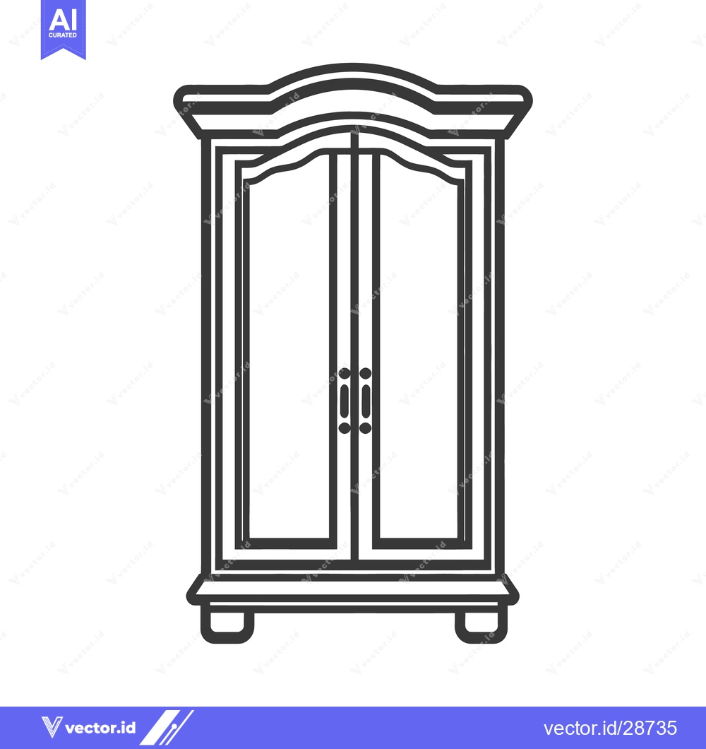 Premium Vector of A black and white line drawing of a double door wardrobe