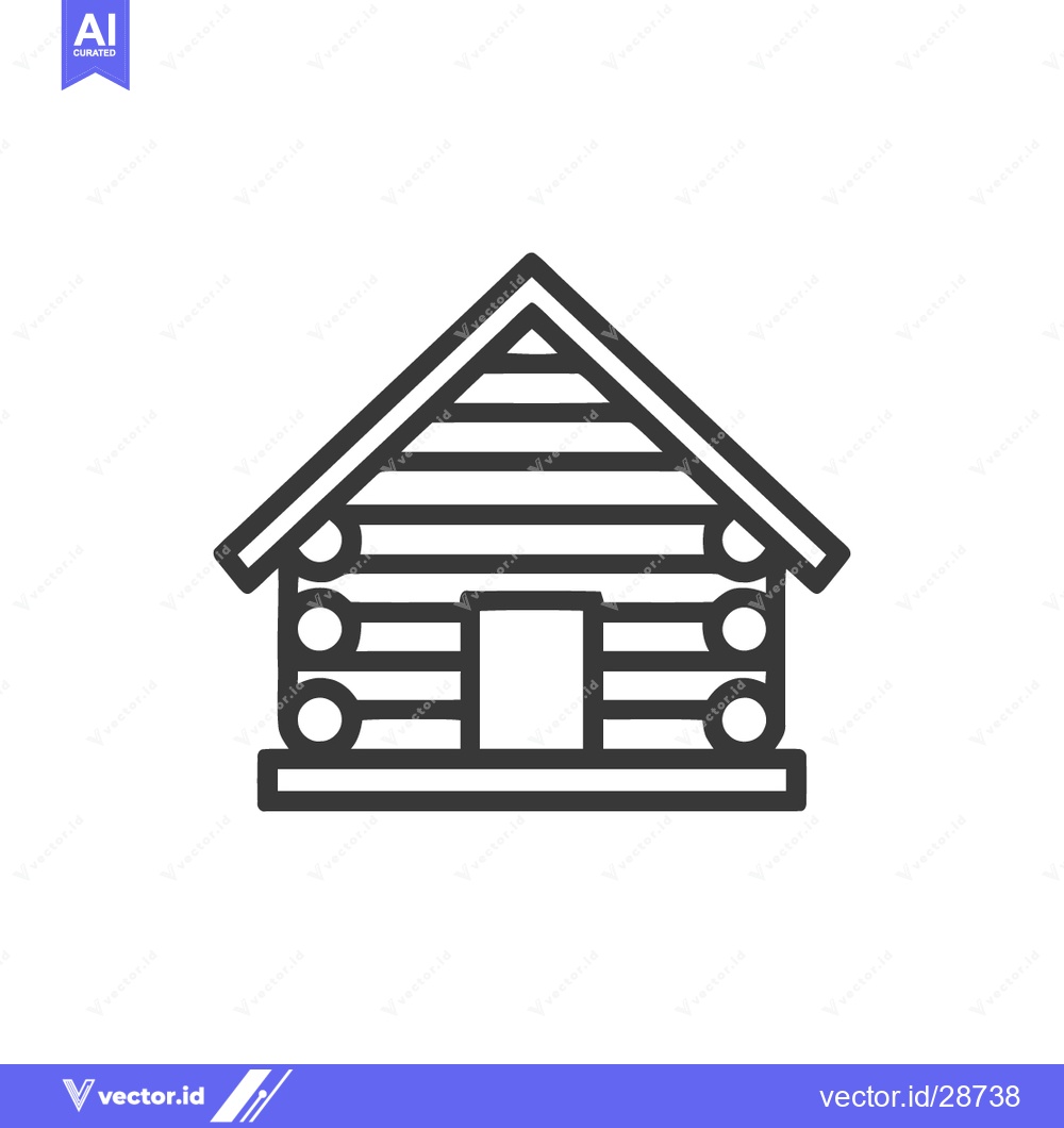 Premium Vector dari Minimalist Log Cabin Icon: Simple Line Art on White Background