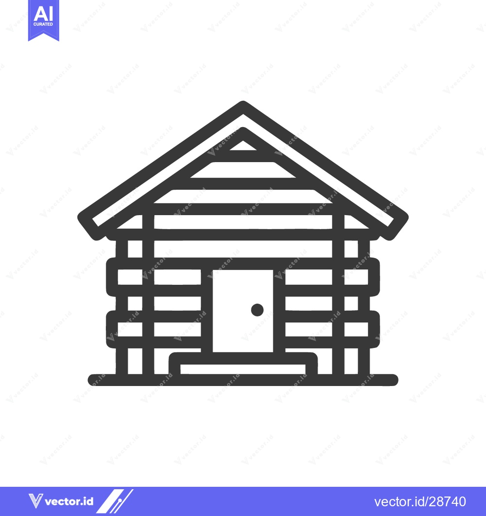Premium Vector dari Minimalist Log Cabin Icon: Simple Line Art of Rustic Home