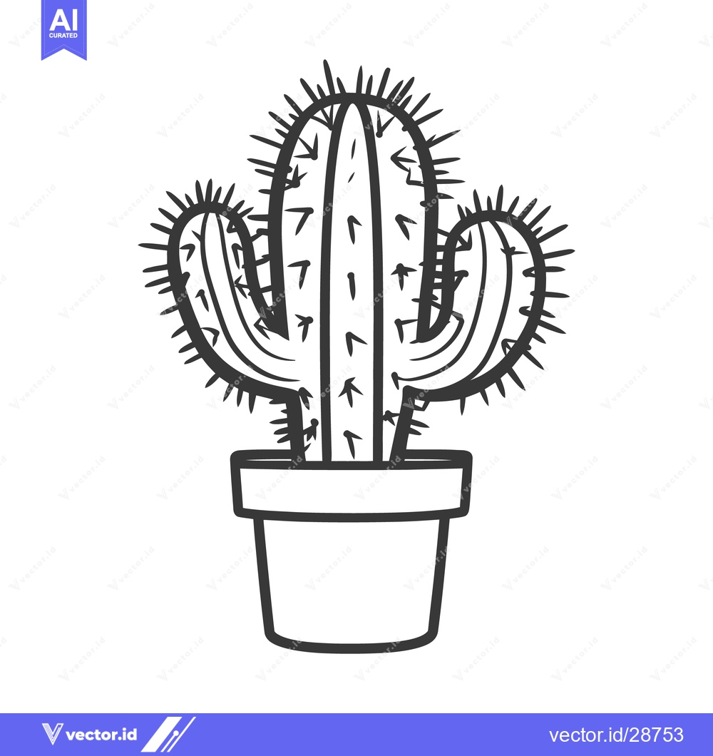 Premium Vector dari A simplistic black and white illustration of a potted cactus