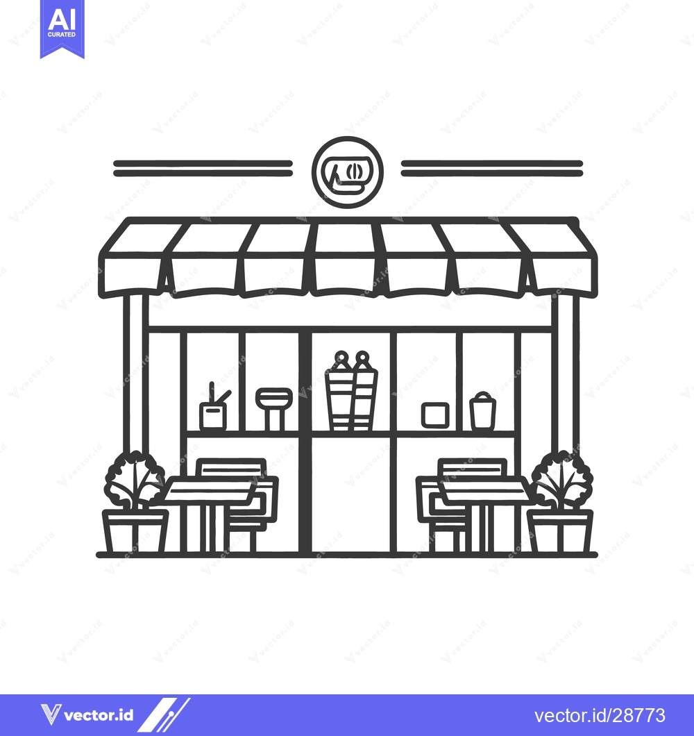 Premium Vector dari A simple vector line drawing of a cafe storefront scene