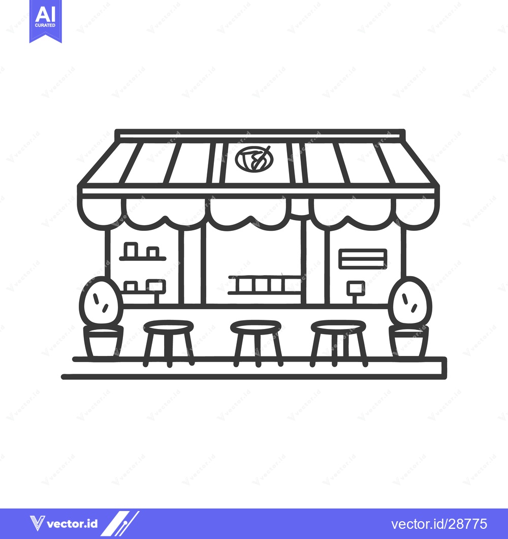 Premium Vector dari A simple black and white outline of a small shop exterior