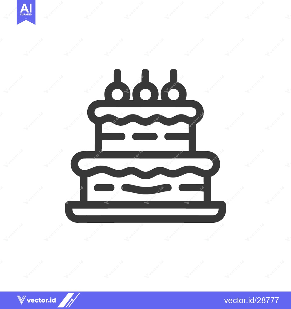Premium Vector of Minimalist Cake Icon: Two-Tiered Dessert with Cherry Topping, Line Art