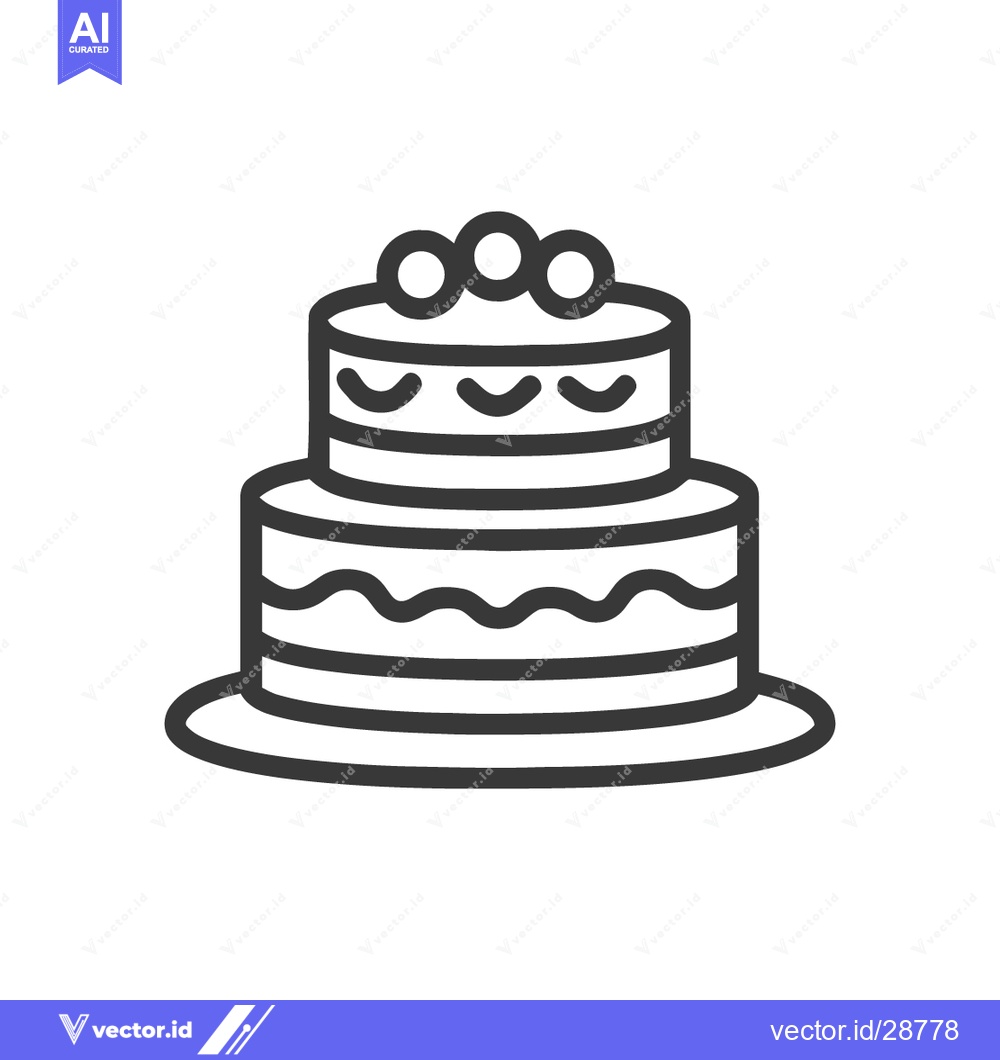 Premium Vector dari Elegant Two-Tier Cake Icon with Berry Topping, Minimalist Line Art