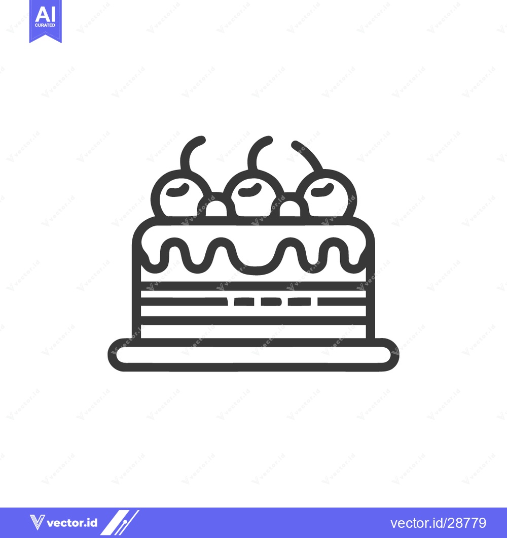 Premium Vector dari Elegant Cake Icon with Cherries and Drip, Line Art Style