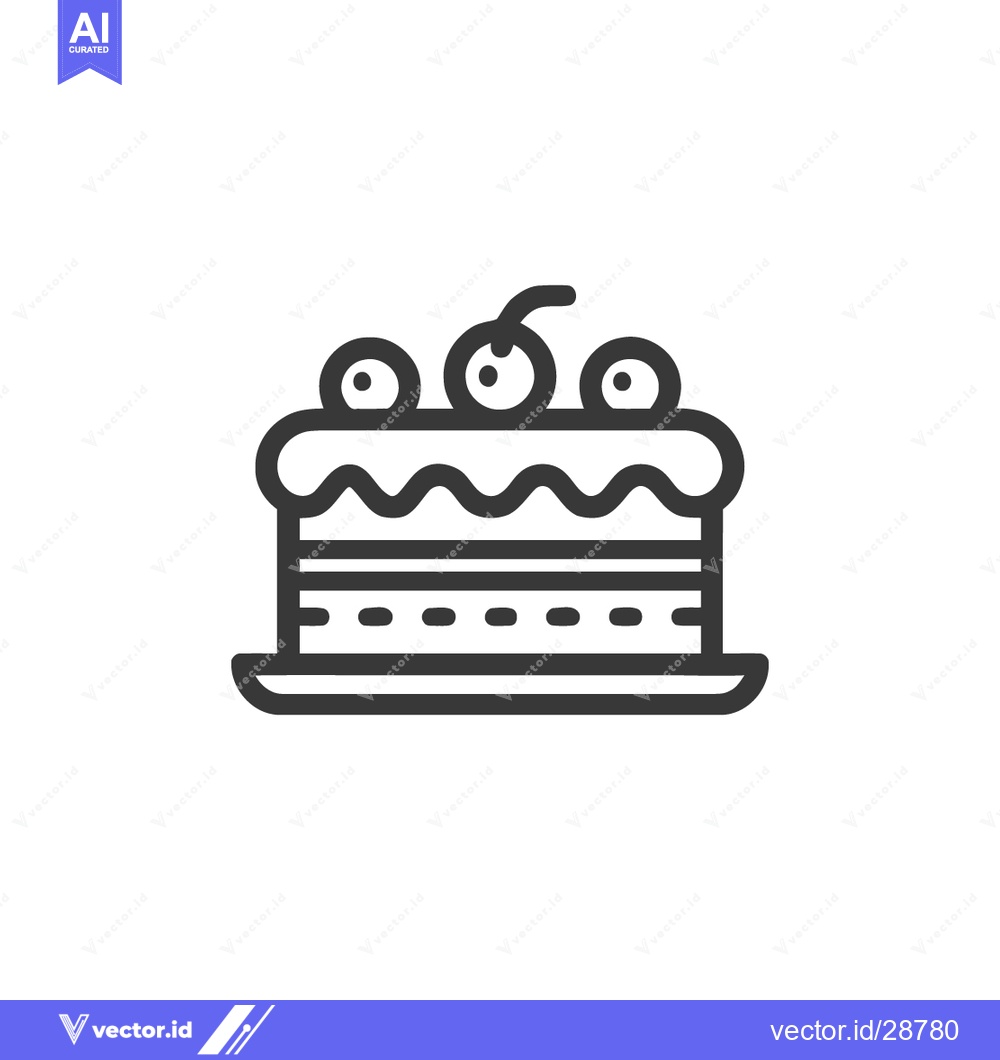 Premium Vector dari Minimalist Cake Icon with Cherries, Line Art Style, Dessert Illustrati