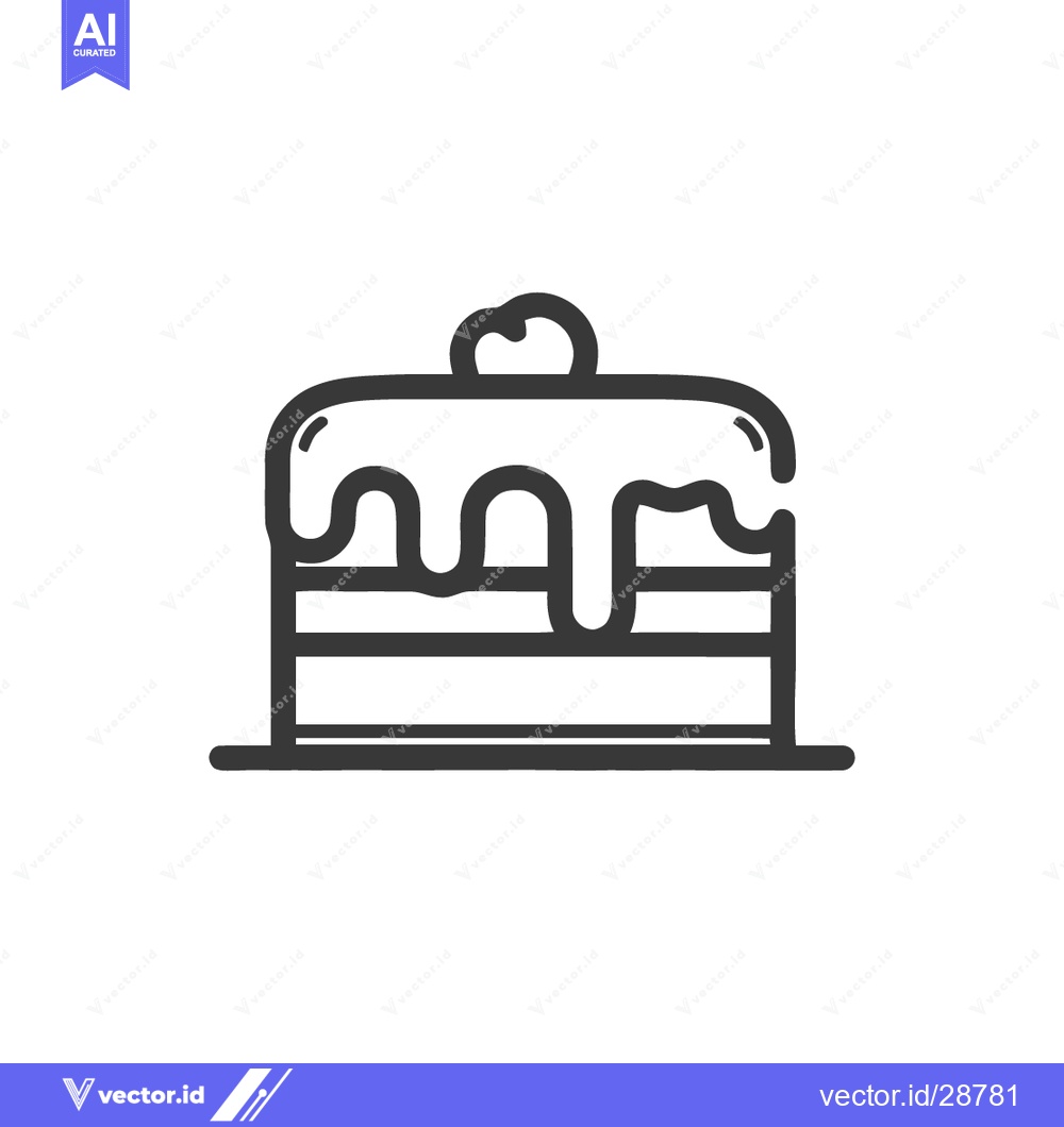 Premium Vector of Minimalist Cake Icon with Cherry and Drip Glaze, Outline Style